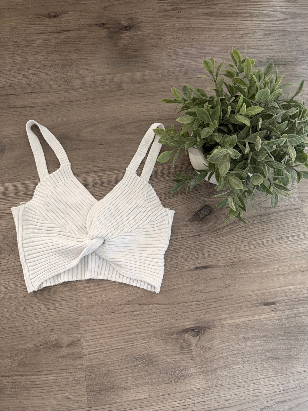 Twist-Front Knit Crop Top in Cream - Women